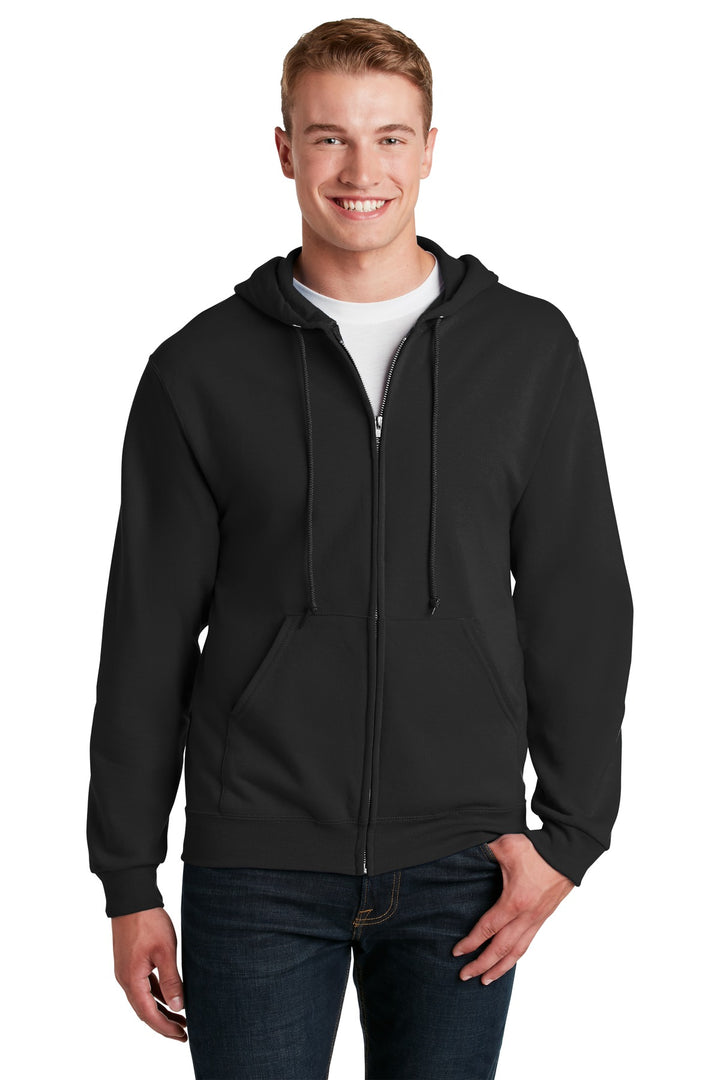 Front View of Black Jerzees - NuBlend Full-Zip Hooded Sweatshirt. 993M