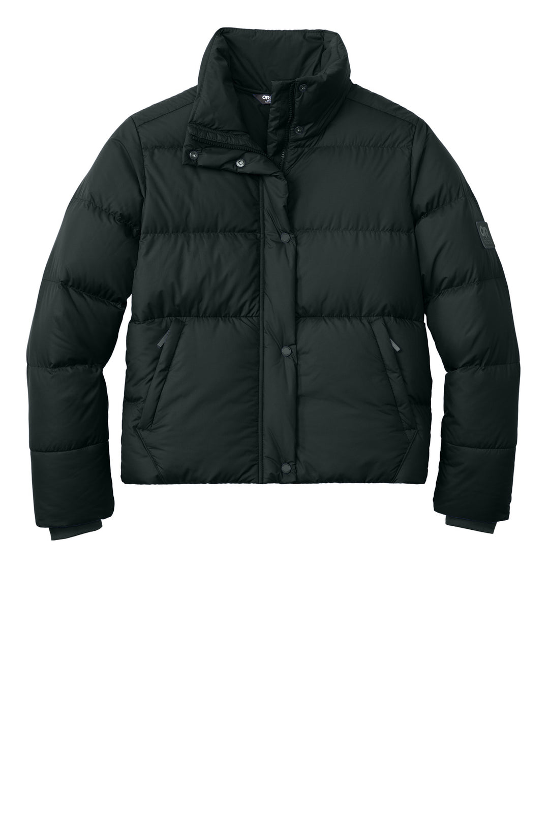 Front View of Black LIMITED EDITION Outdoor Research Women's Coldsnap Down Jacket OR322225