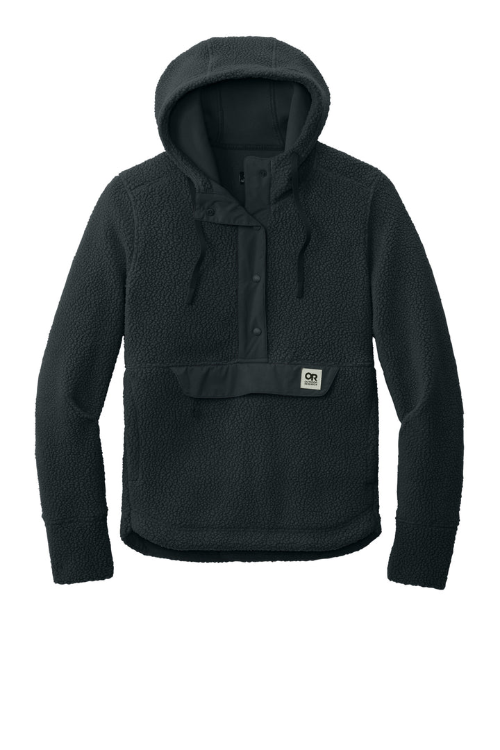 Front View of Black LIMITED EDITION Outdoor Research Women's Packwood Fleece Pullover Hoodie OR322268