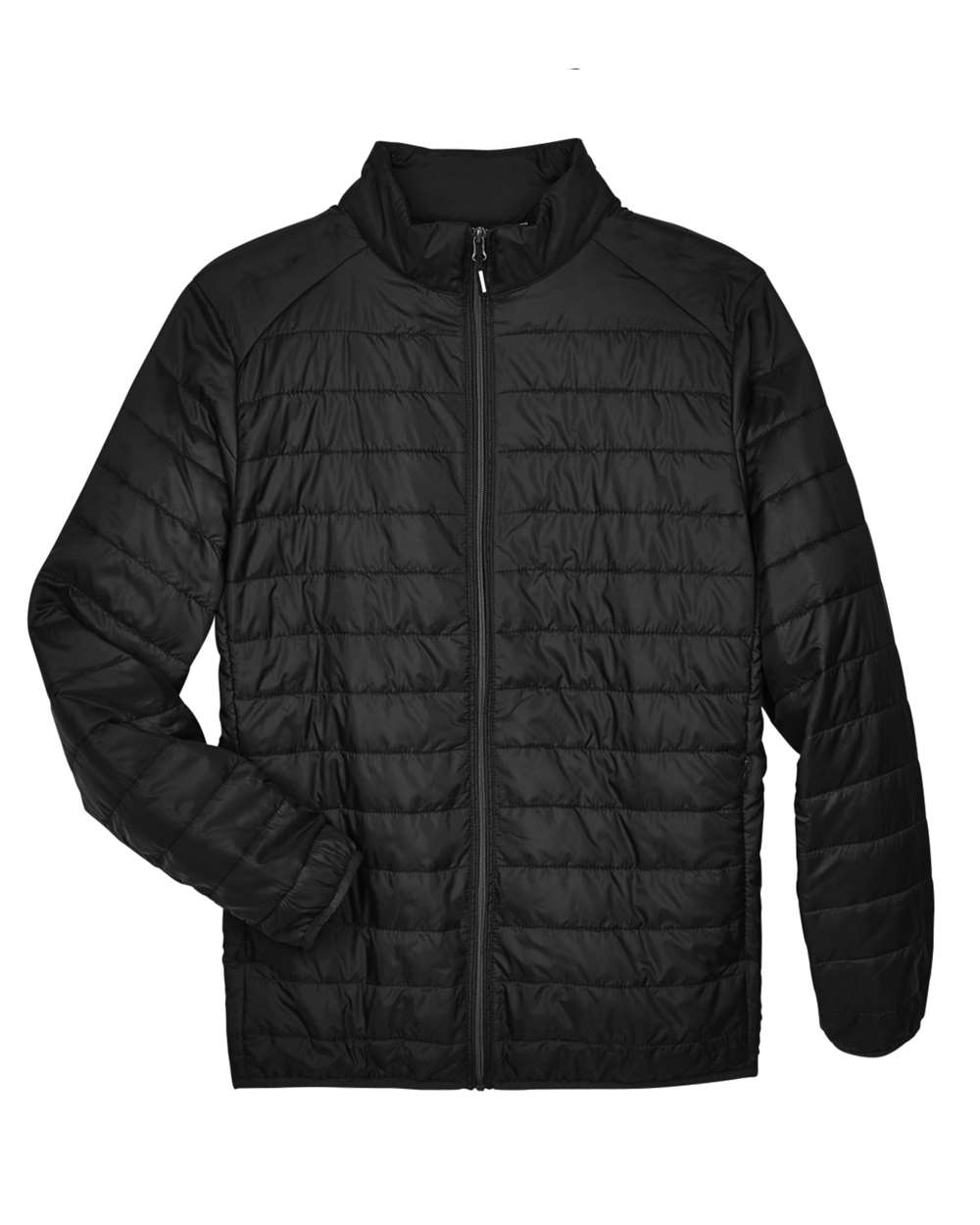 Front View of Black Men's Prevail Packable Puffer Jacket - CE700