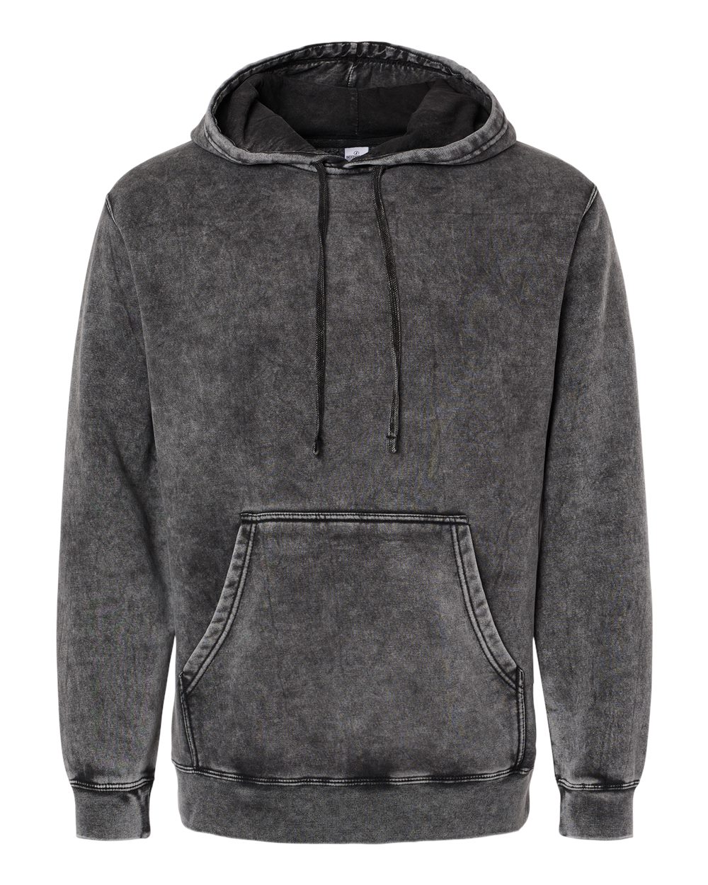 Front View of Black Midweight Mineral Wash Hooded Sweatshirt - PRM4500MW
