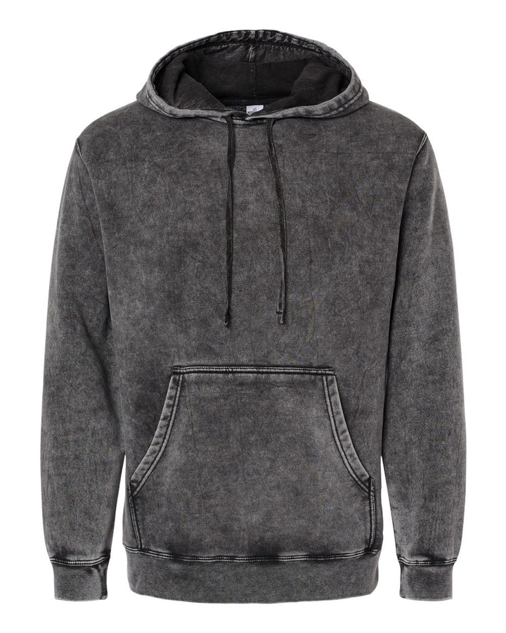 Front View of Black Midweight Mineral Wash Hooded Sweatshirt - PRM4500MW