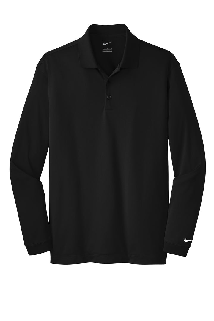 Front View of Black Nike Long Sleeve Dri-FIT Stretch Tech Polo. 466364