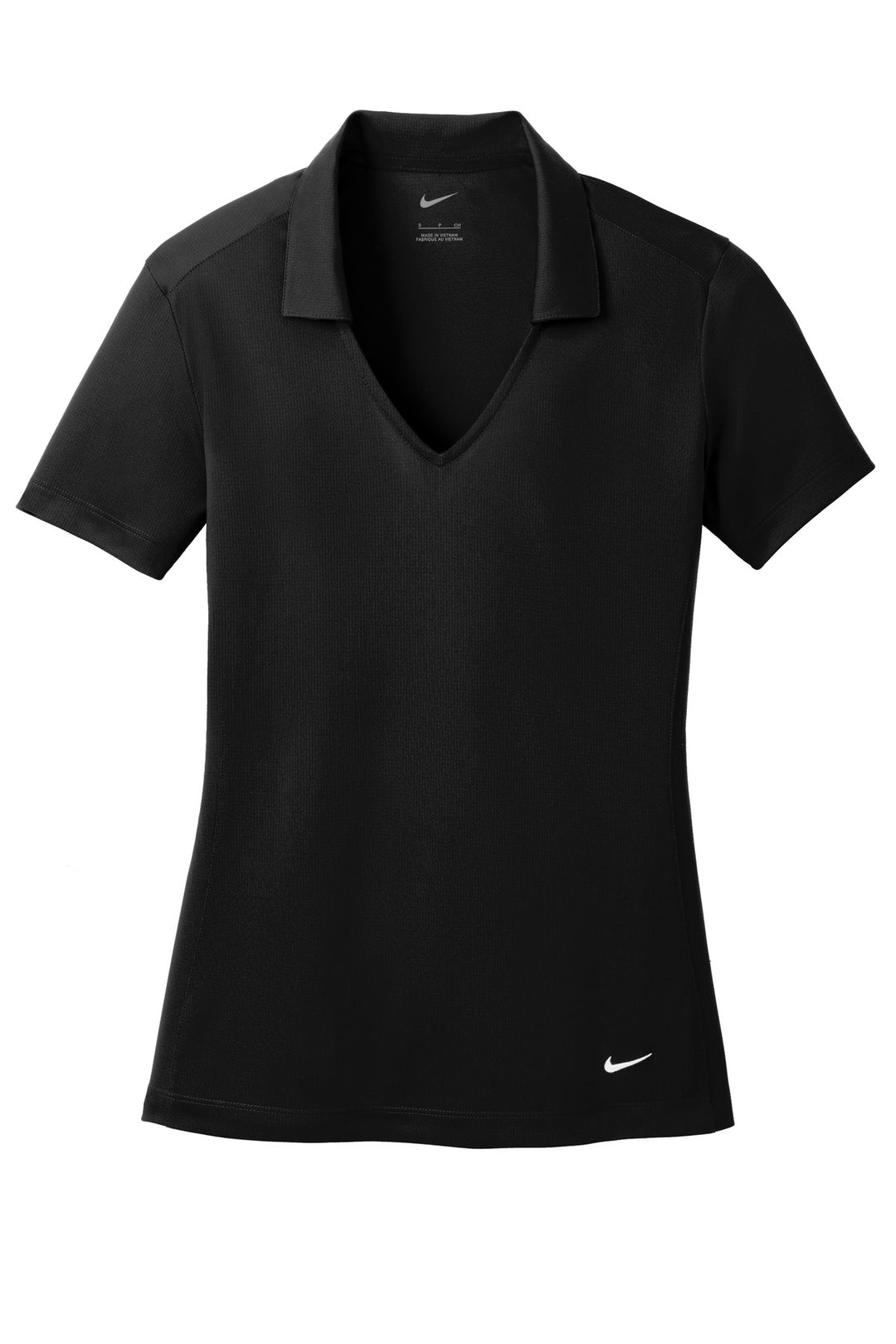 Front View of Black Nike Women's Dri-FIT Vertical Mesh Polo. 637165