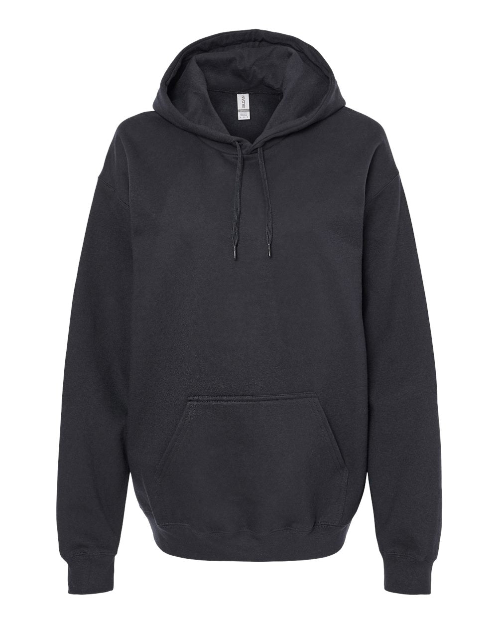 Front View of Black Softstyle® Midweight Hooded Sweatshirt - SF500