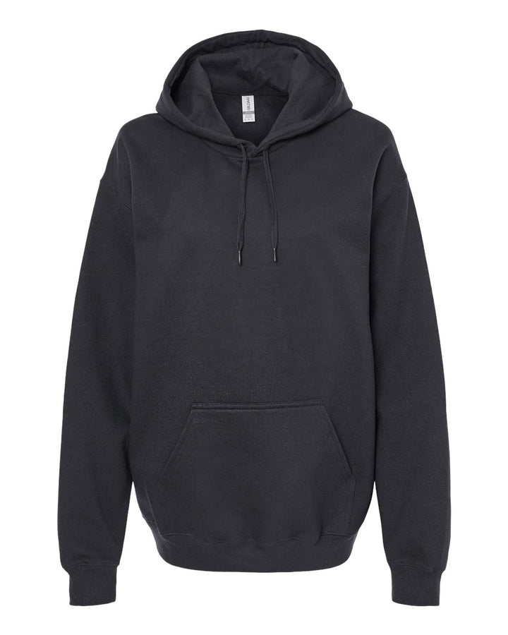 Front View of Black Softstyle® Midweight Hooded Sweatshirt - SF500