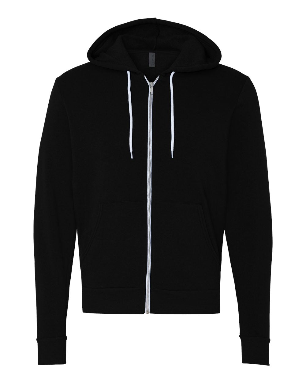 Front View of Black Sponge Fleece Full-Zip Hoodie - 3739