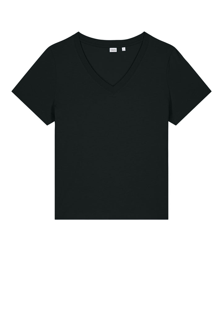 Front View of Black Stanley/Stella Women's Stella Isla V-Neck Tee SXW032