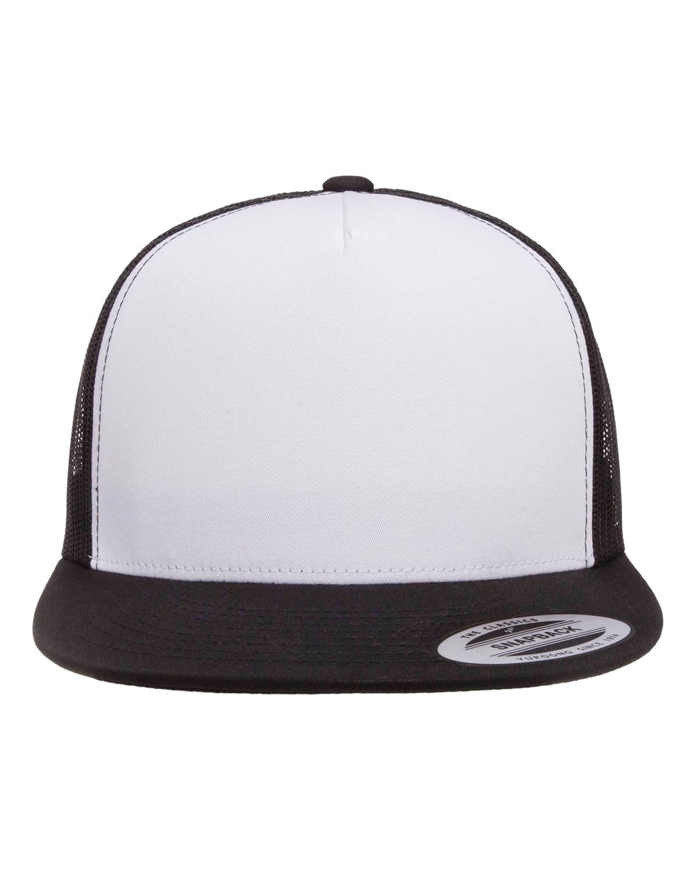 Front View of Black/ White/ Black Five-Panel Classic Trucker Cap - 6006