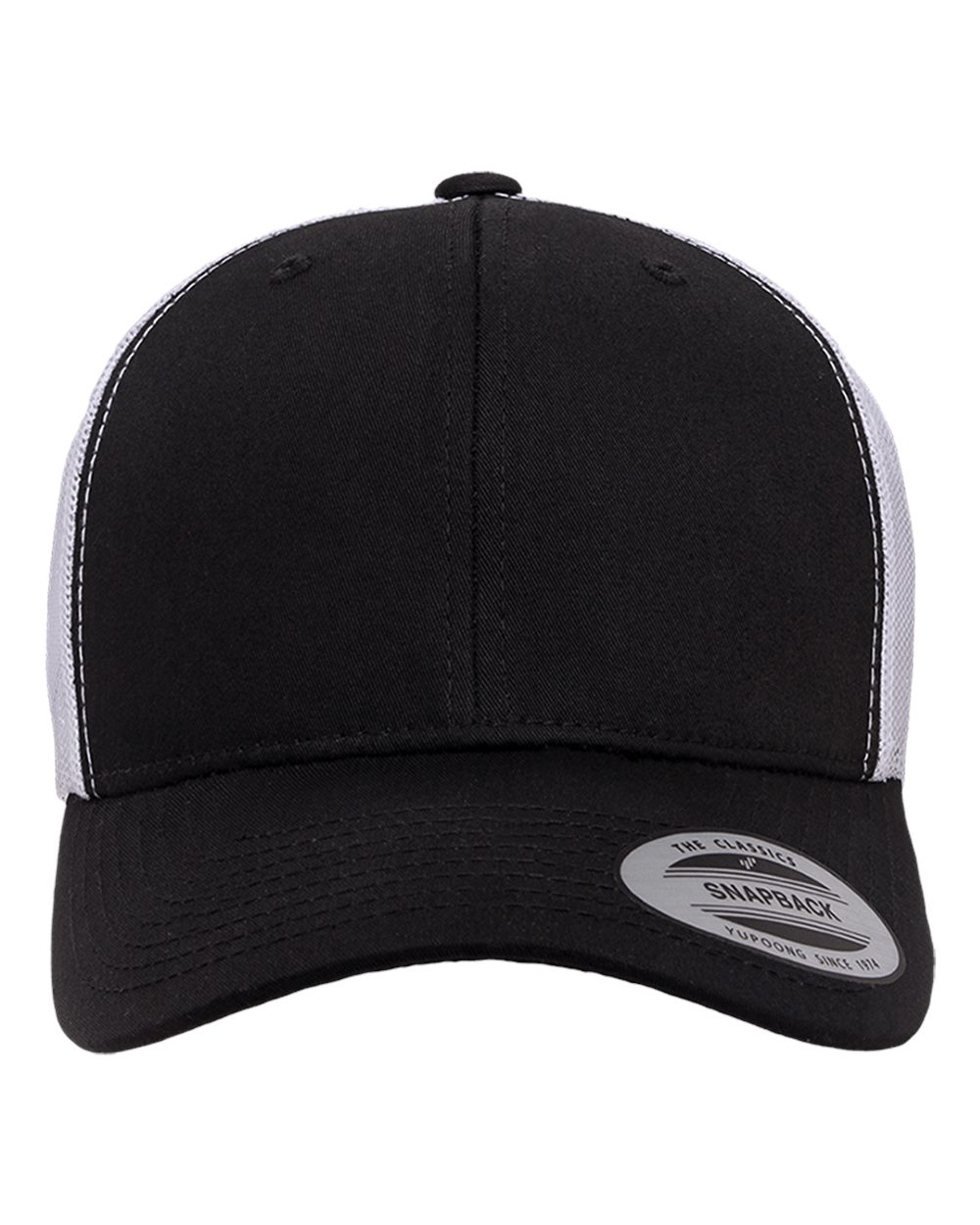 Front View of Black/ White Retro Trucker Cap - 6606