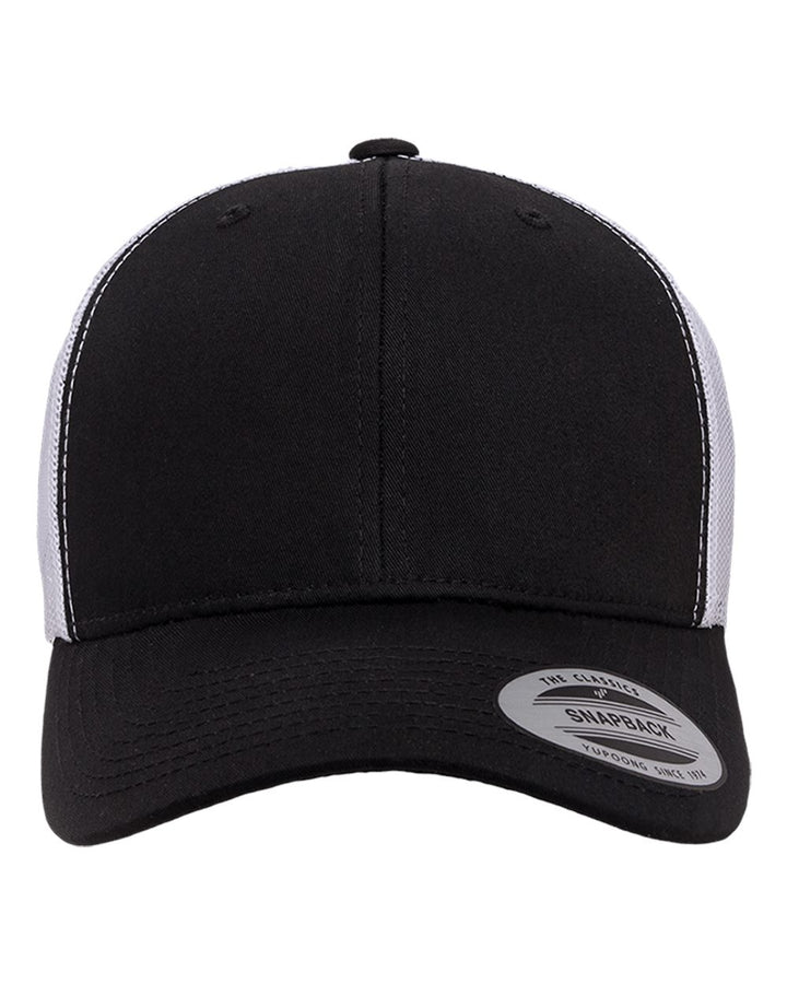 Front View of Black/ White Retro Trucker Cap - 6606