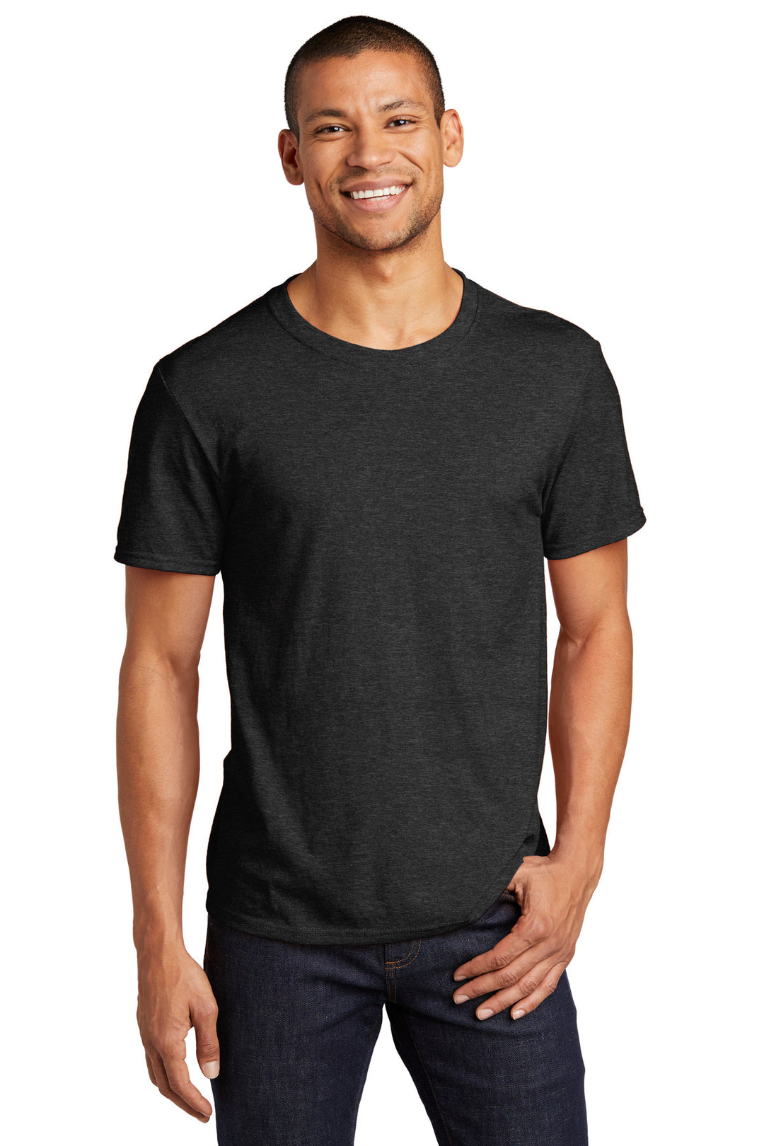 Front View of BlkInkHtr Jerzees Premium Blend Ring Spun T-Shirt 560M