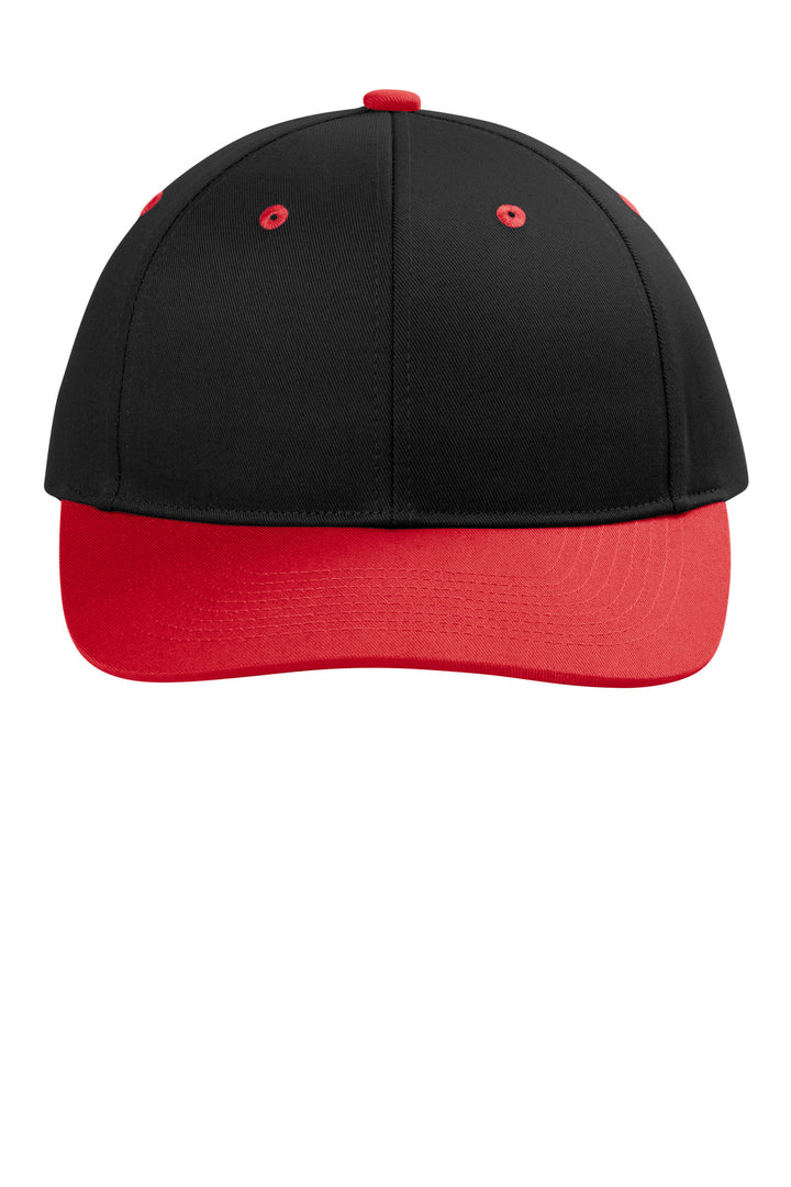 Front View of Blk/TrRd Port Authority Snapback Cap C408