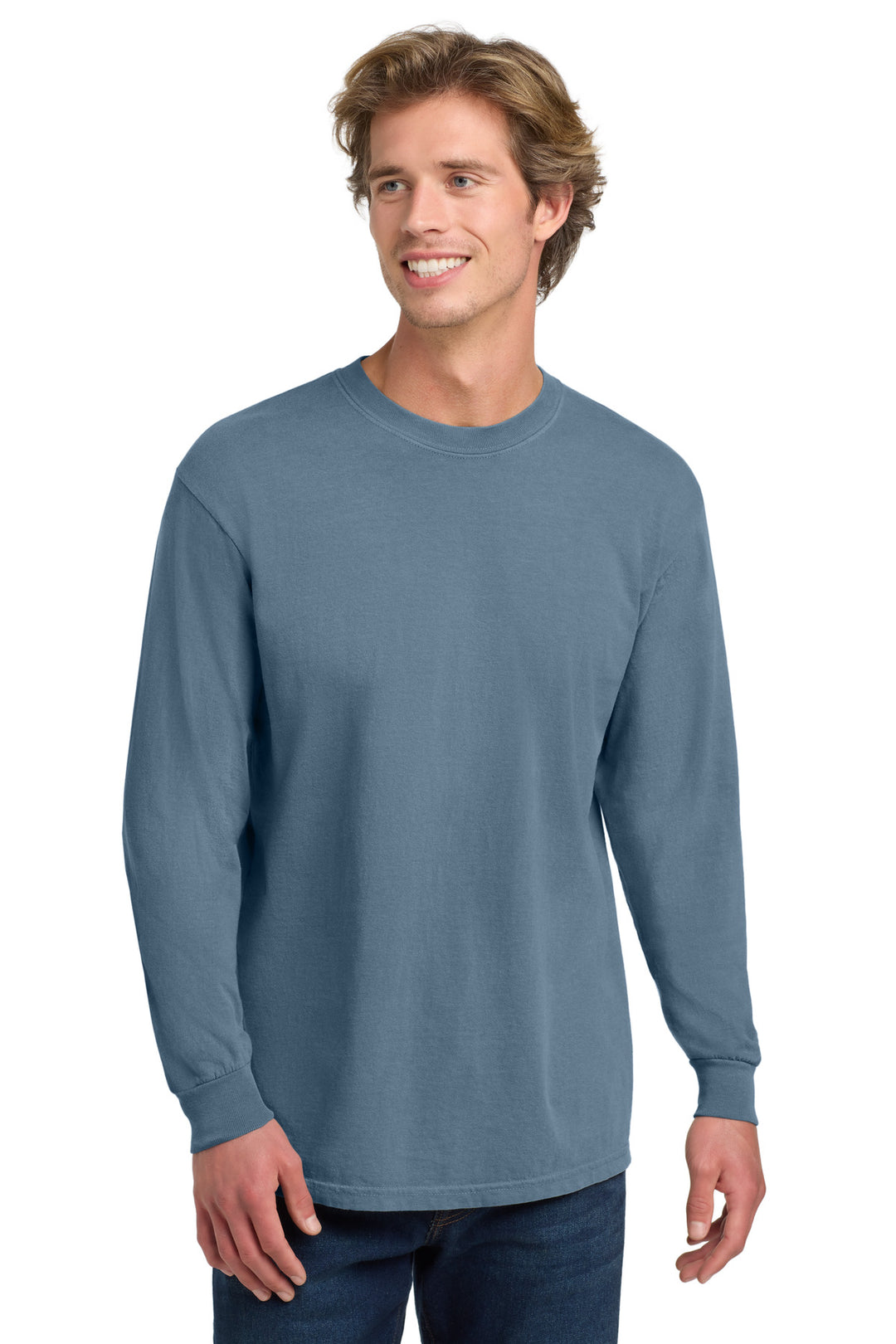Front View of Blue Jean COMFORT COLORS Heavyweight Ring Spun Long Sleeve Tee. 6014