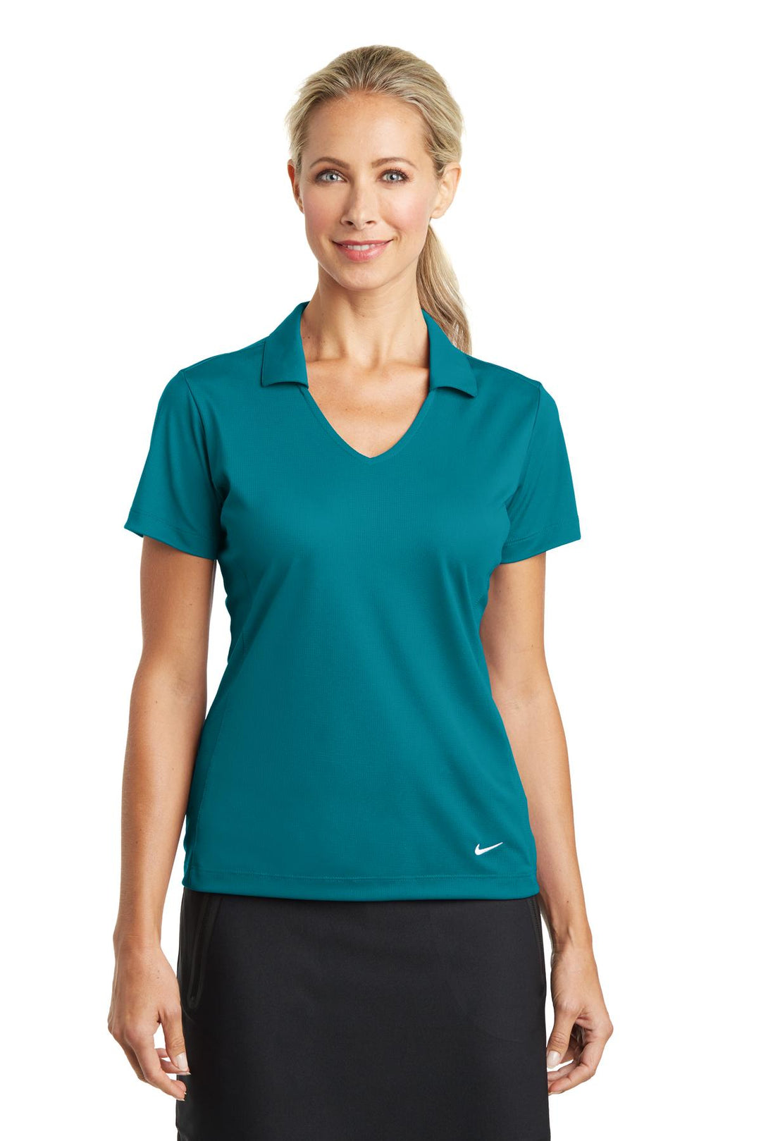 Front View of Blustery Nike Women's Dri-FIT Vertical Mesh Polo. 637165