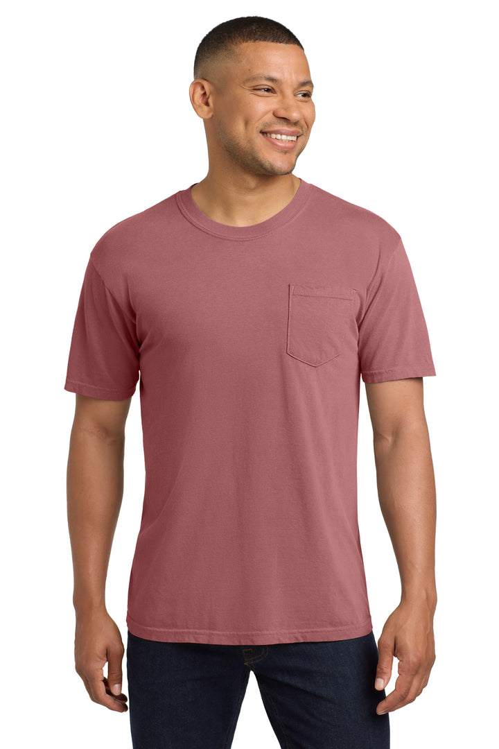 Front View of Brick COMFORT COLORS Heavyweight Ring Spun Pocket Tee. 6030