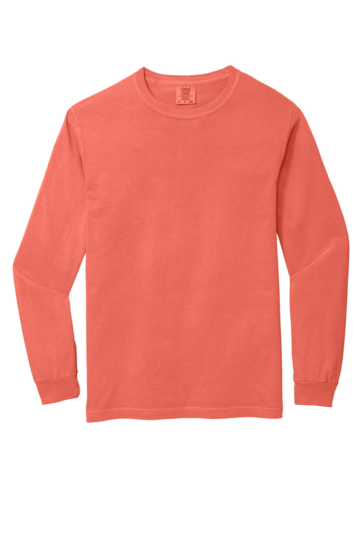 Front View of Bright Salmon COMFORT COLORS Heavyweight Ring Spun Long Sleeve Tee. 6014
