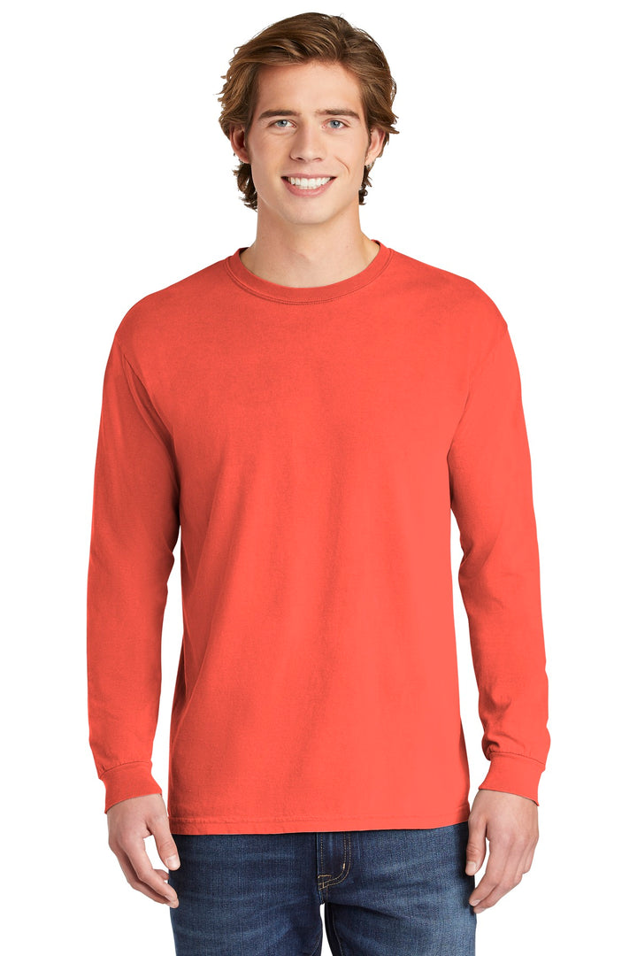 Front View of Bright Salmon COMFORT COLORS Heavyweight Ring Spun Long Sleeve Tee. 6014