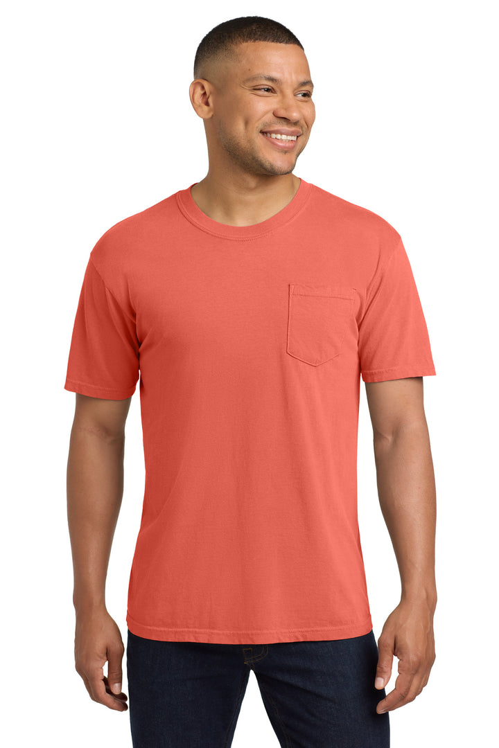 Front View of Bright Salmon COMFORT COLORS Heavyweight Ring Spun Pocket Tee. 6030