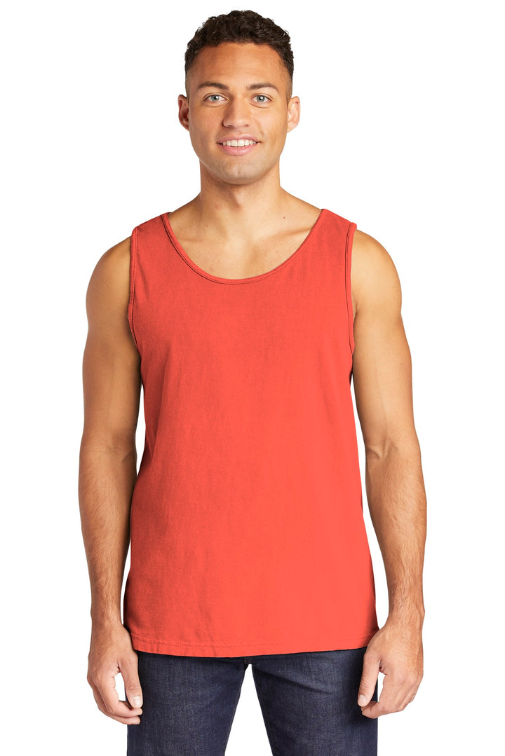 Front View of Bright Salmon COMFORT COLORS Heavyweight Ring Spun Tank Top. 9360