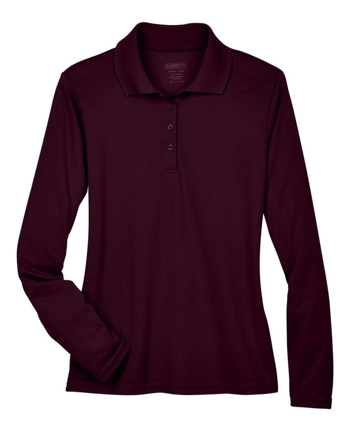 Front View of Burgundy Women's Pinnacle Performance Long Sleeve Piqué Polo - 78192