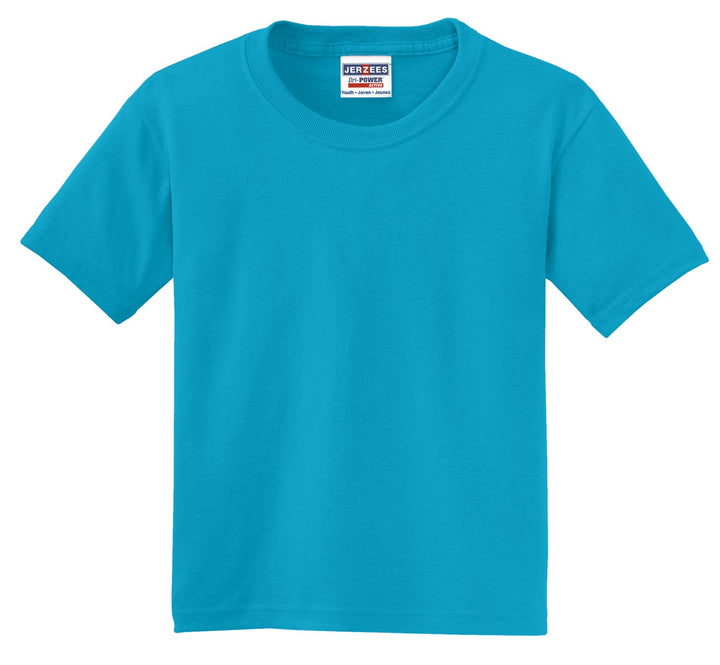 Front View of California Blu Jerzees - Youth Dri-Power 50/50 Cotton/Poly T-Shirt. 29B