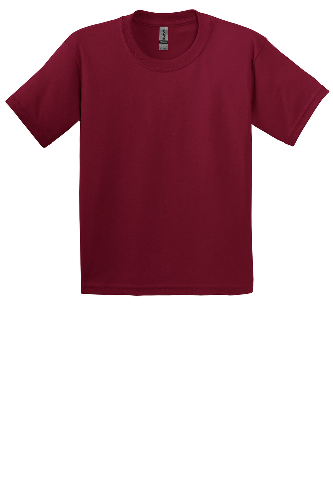 Front View of Cardinal Red Gildan - Youth Ultra Cotton 100% US Cotton T-Shirt. 2000B