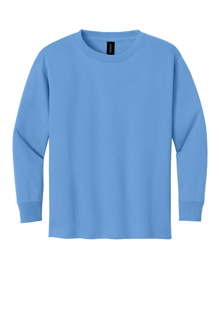 Front View of CarolinaBl Gildan Youth Heavy Cotton 100% Cotton Long Sleeve T-Shirt. 5400B