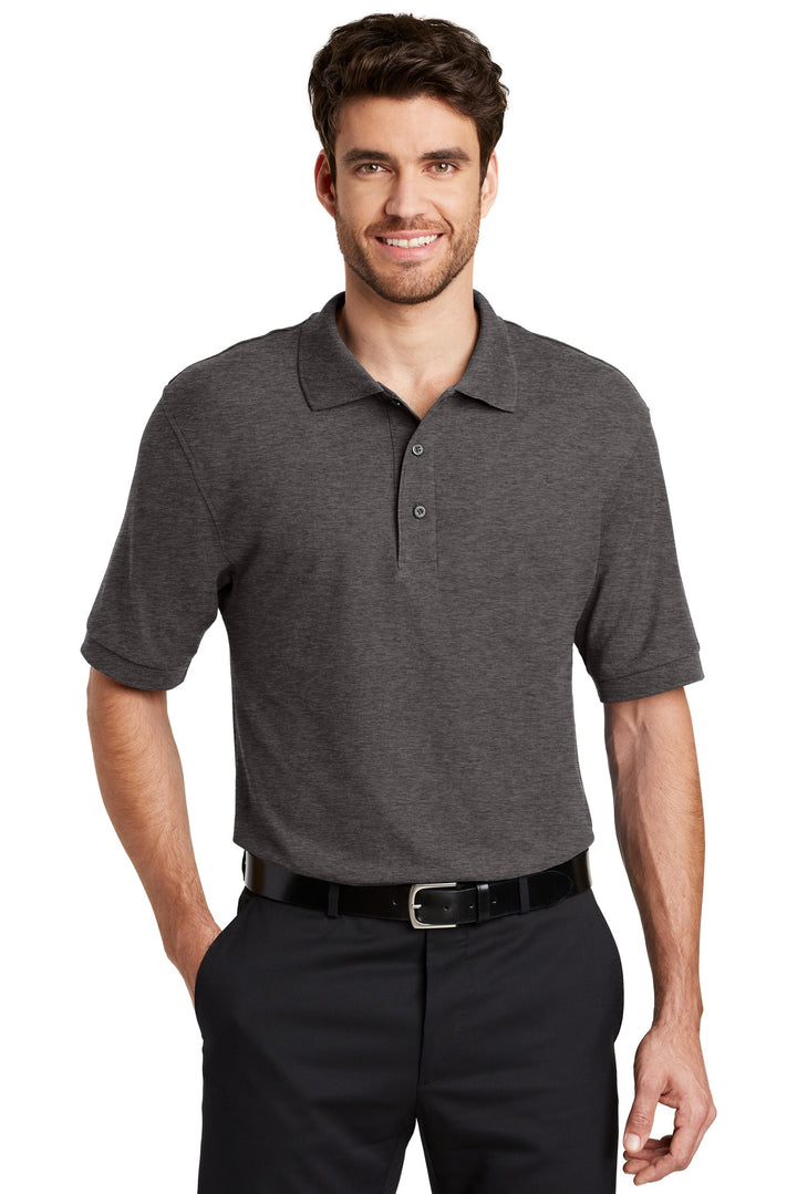 Front View of Char Hthr Grey Port Authority Silk Touch Polo K500