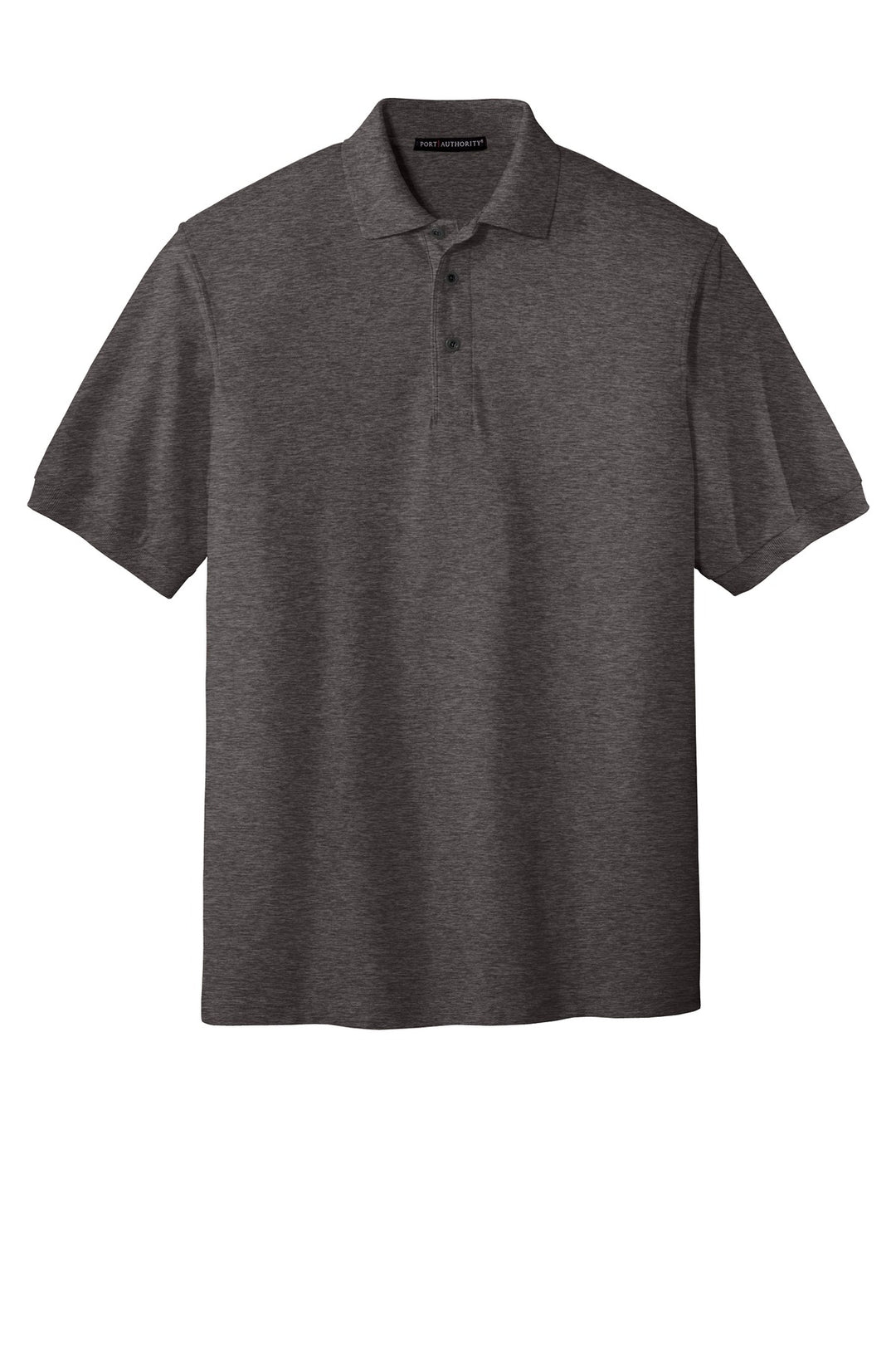 Front View of Char Hthr Grey Port Authority Silk Touch Polo K500