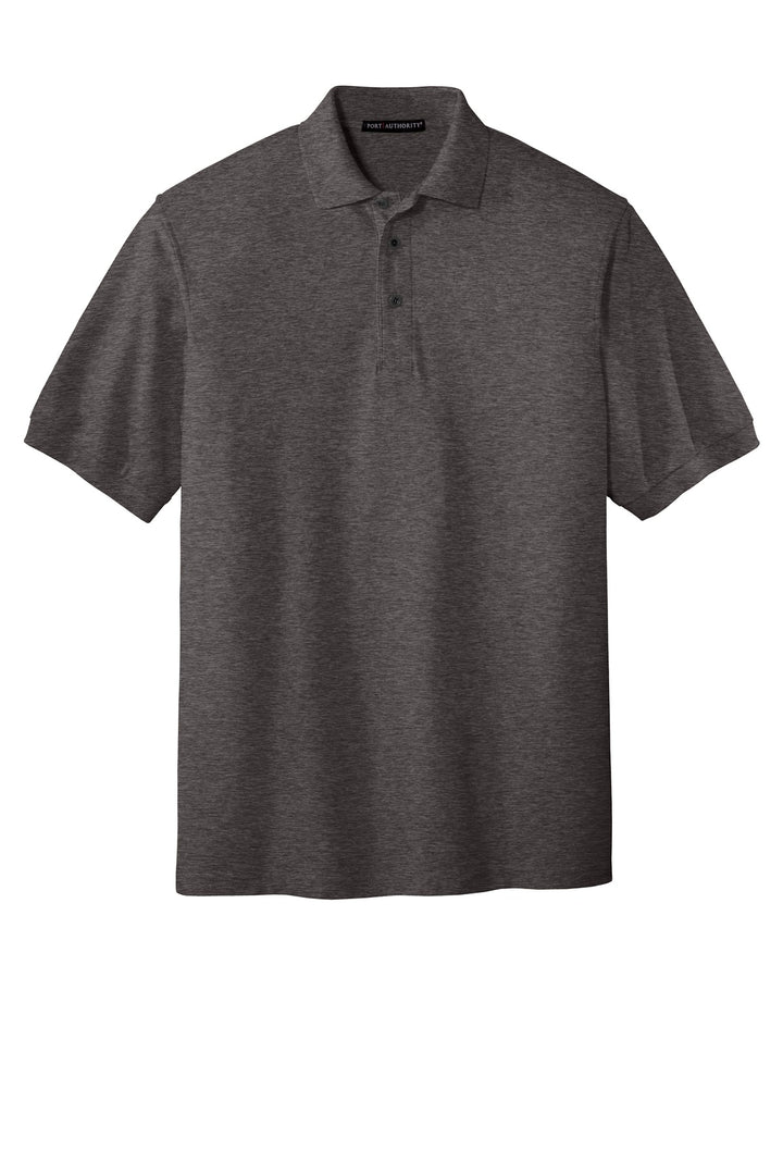 Front View of Char Hthr Grey Port Authority Silk Touch Polo K500