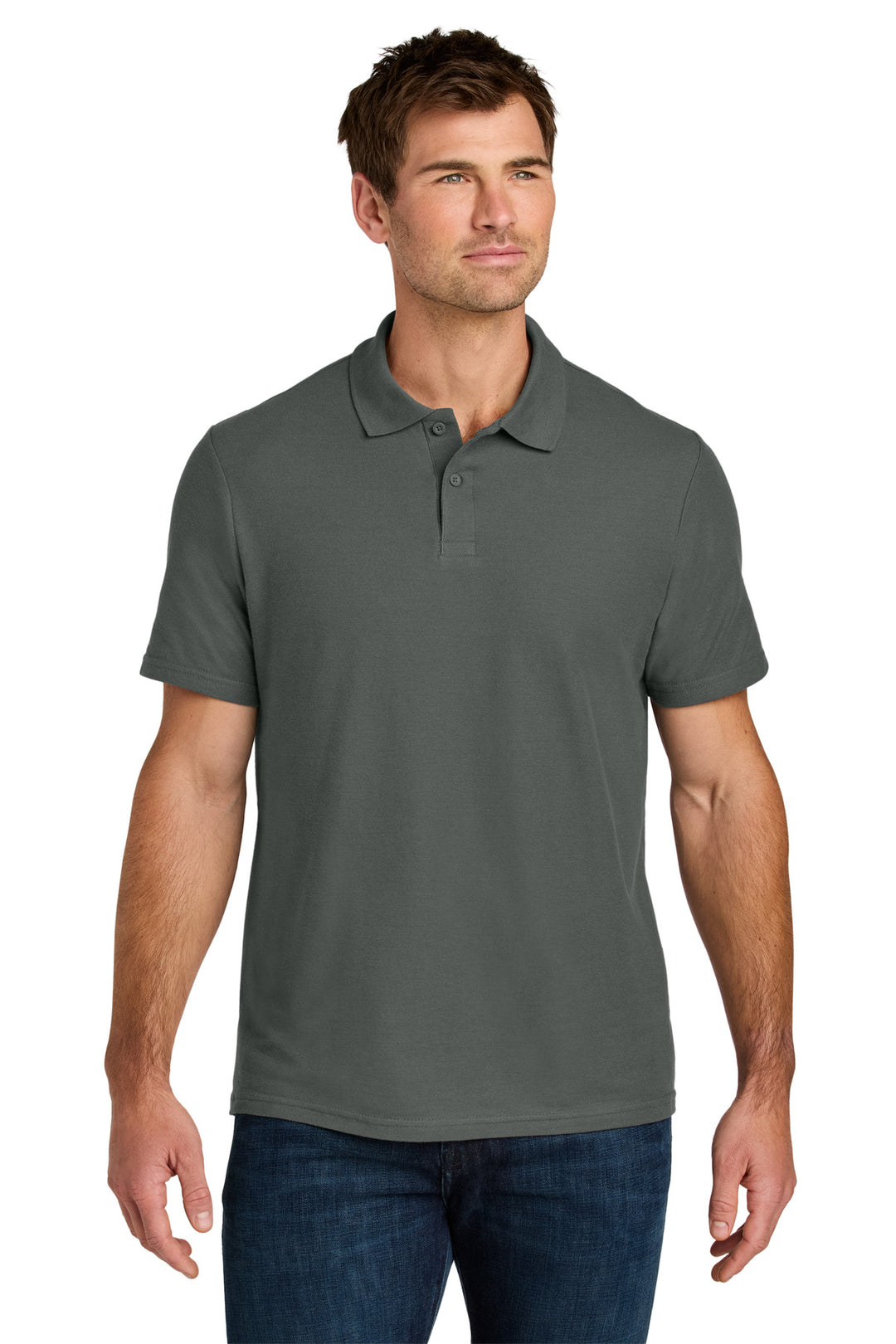 Front View of Charcoal Gildan Softstyle Pique Polo 64800