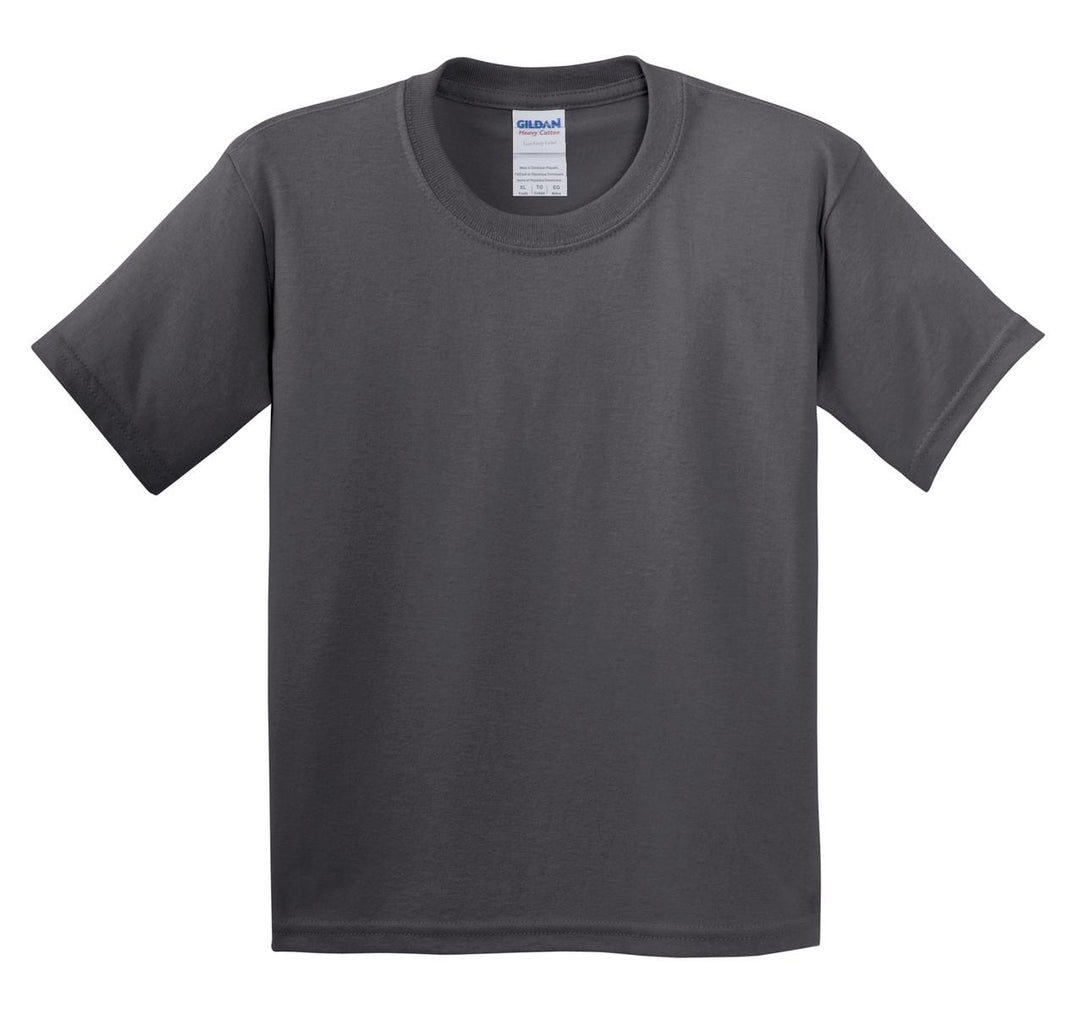 Front View of Charcoal Gildan - Youth Heavy Cotton 100% Cotton T-Shirt. 5000B