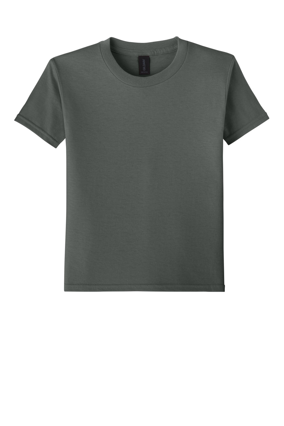 Front View of Charcoal Gildan Youth Softstyle T-Shirt 64000B