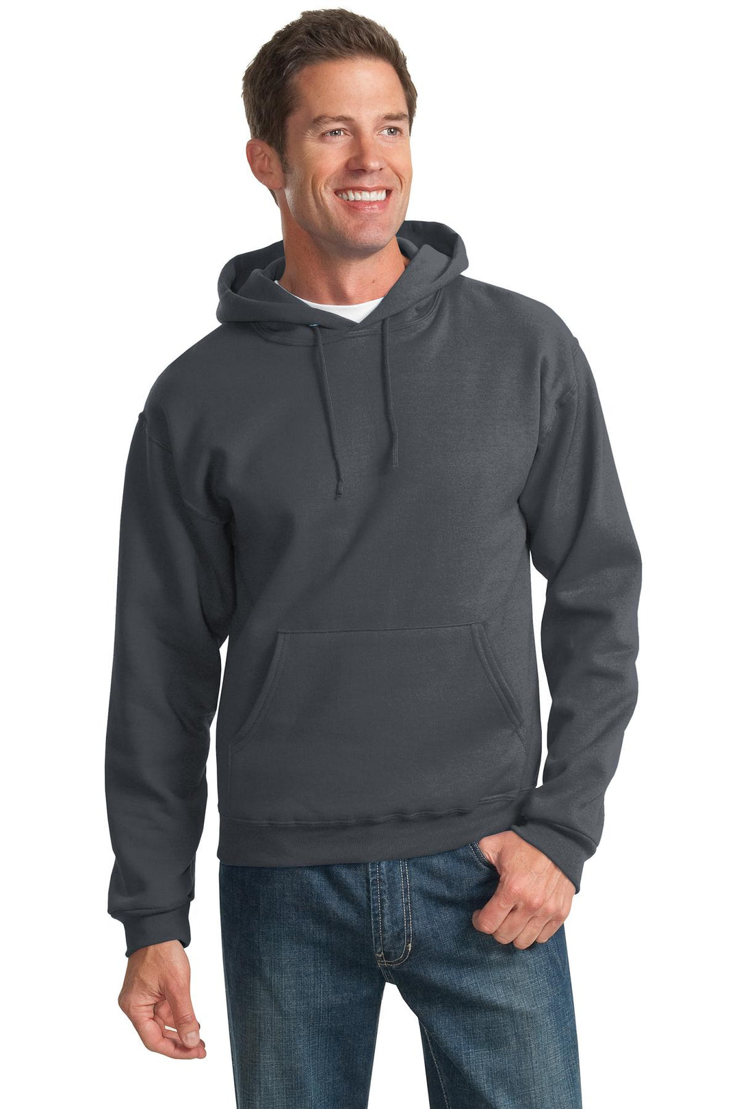 Front View of Charcoal Grey Jerzees NuBlend Pullover Hooded Sweatshirt. 996M