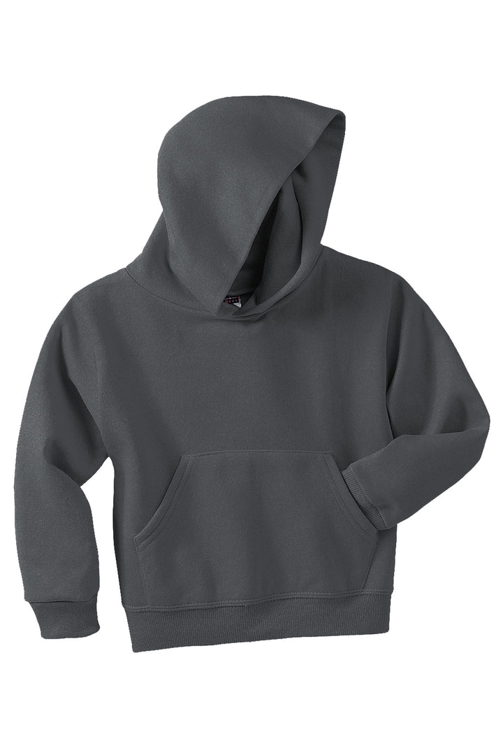 Front View of Charcoal Grey Jerzees - Youth NuBlend Pullover Hooded Sweatshirt. 996Y