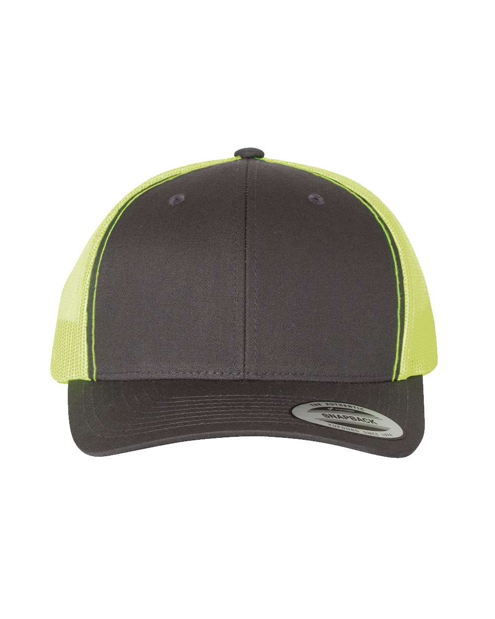 Front View of Charcoal/ Neon Green Retro Trucker Cap - 6606