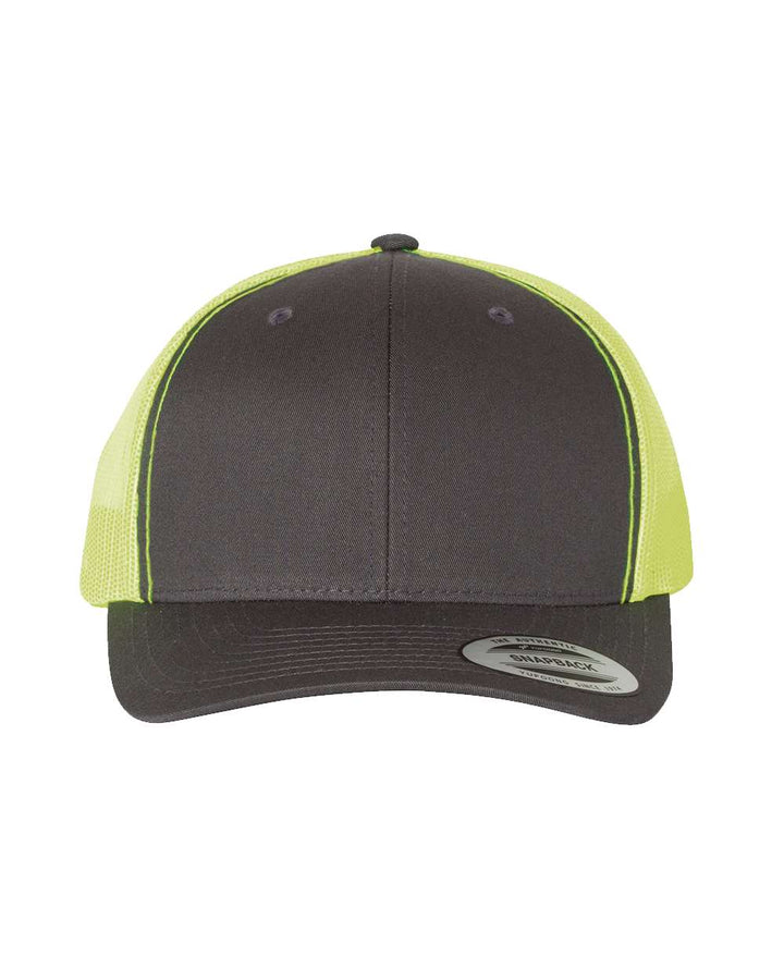 Front View of Charcoal/ Neon Green Retro Trucker Cap - 6606