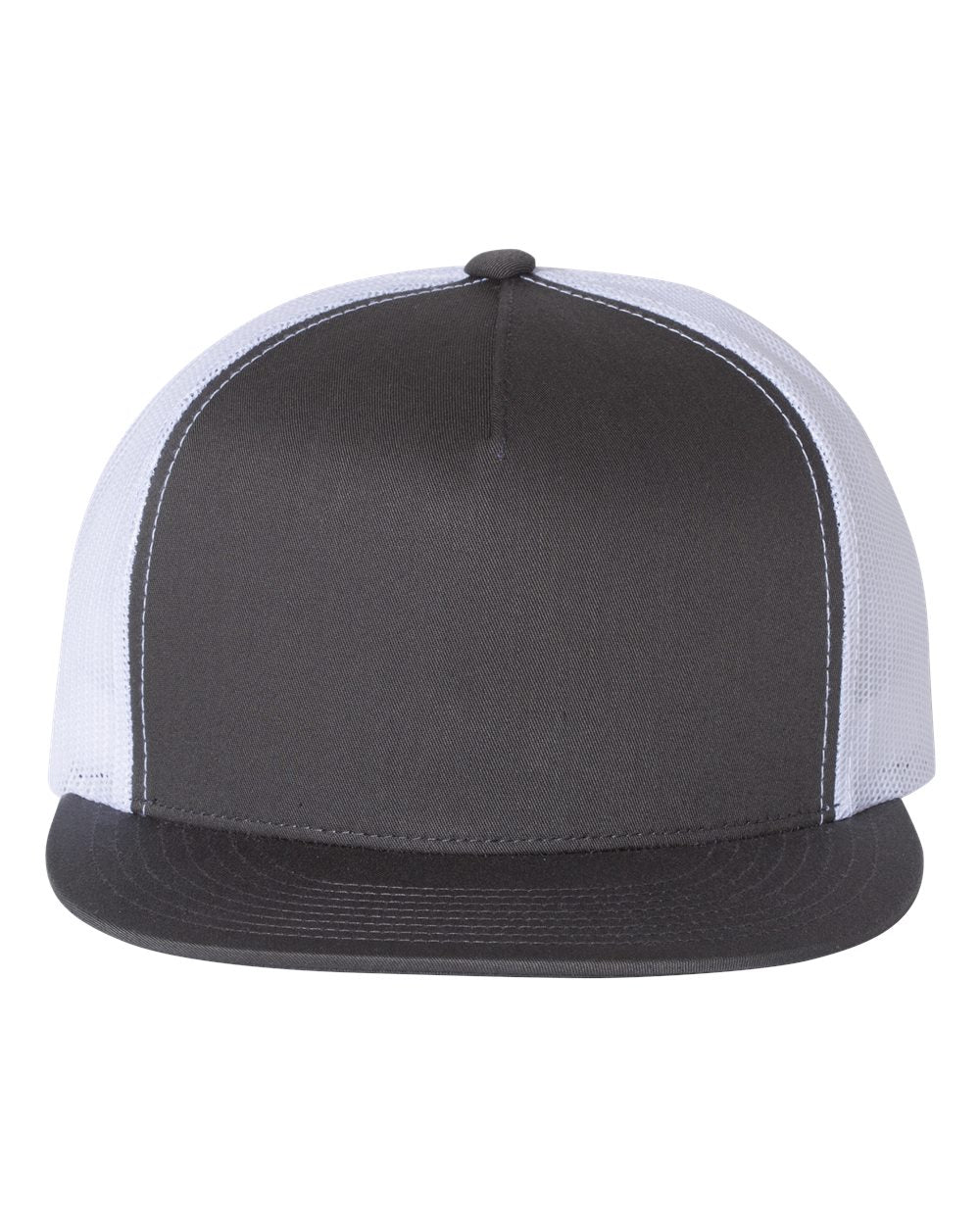 Front View of Charcoal/ White Five-Panel Classic Trucker Cap - 6006