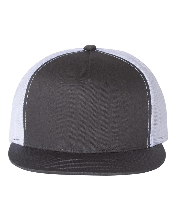 Front View of Charcoal/ White Five-Panel Classic Trucker Cap - 6006