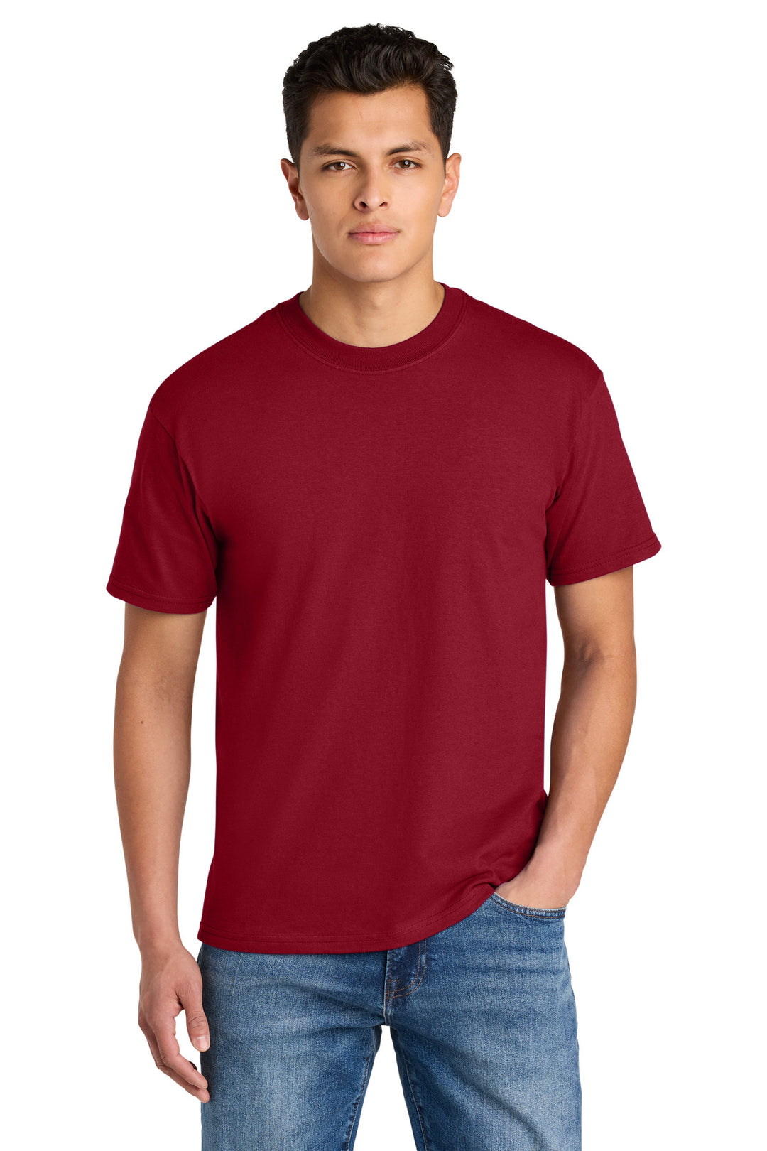Front View of CherryRed Gildan Hammer Maxweight Tee 75000