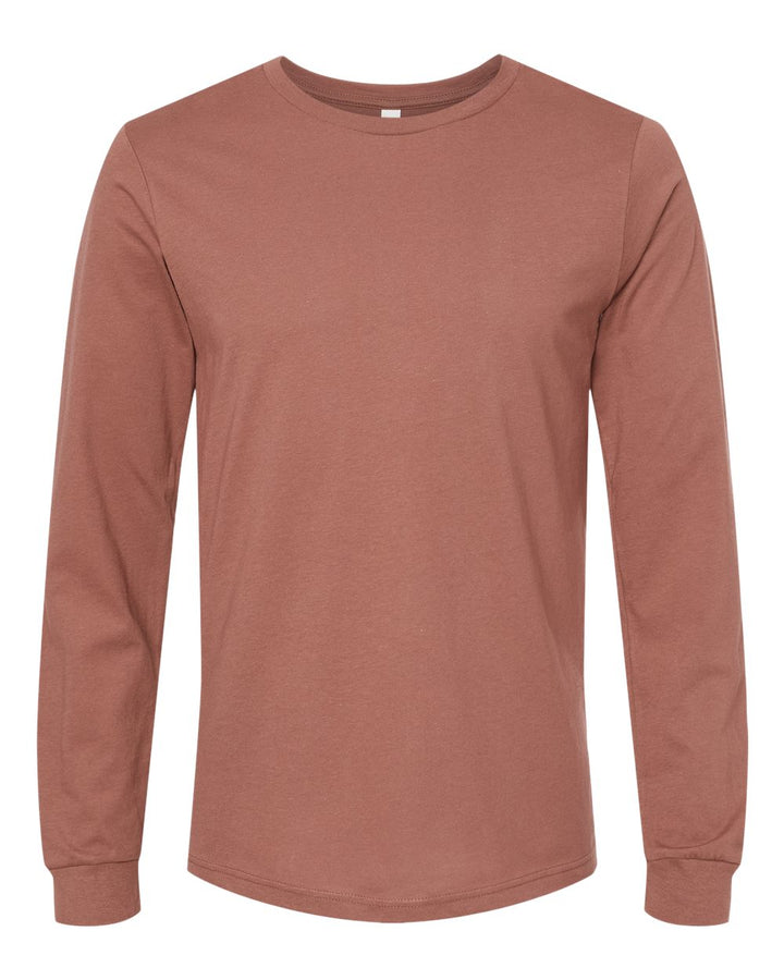 Front View of Chestnut Jersey Long Sleeve Tee - 3501