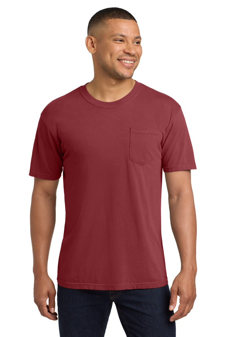 Front View of Chili COMFORT COLORS Heavyweight Ring Spun Pocket Tee. 6030
