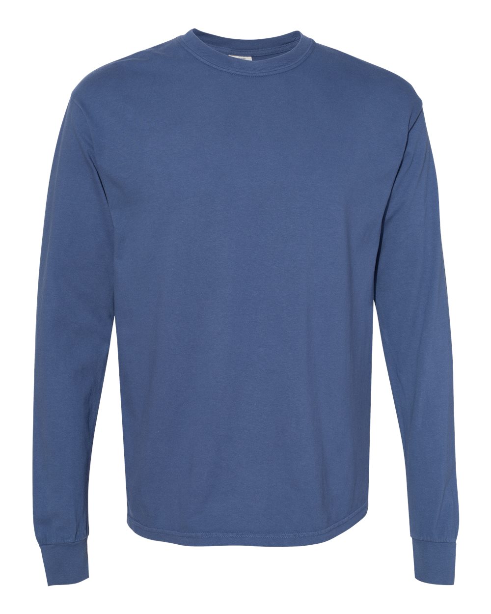 Front View of China Blue Garment-Dyed Heavyweight Long Sleeve T-Shirt - 6014