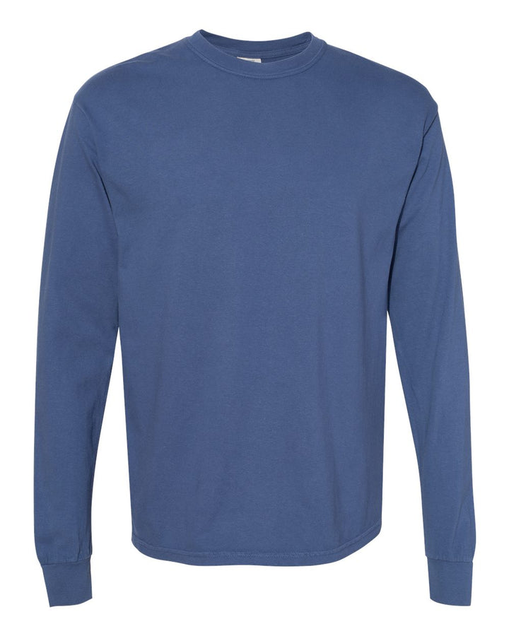Front View of China Blue Garment-Dyed Heavyweight Long Sleeve T-Shirt - 6014