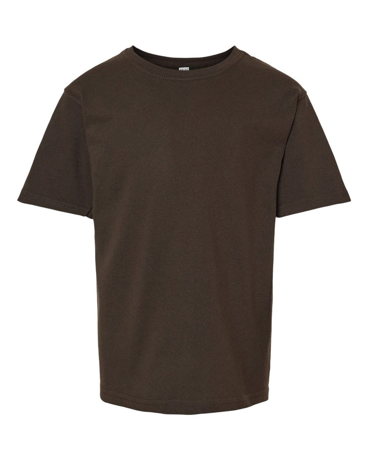 Front View of Chocolate Youth Gold Soft Touch T-Shirt - 4850
