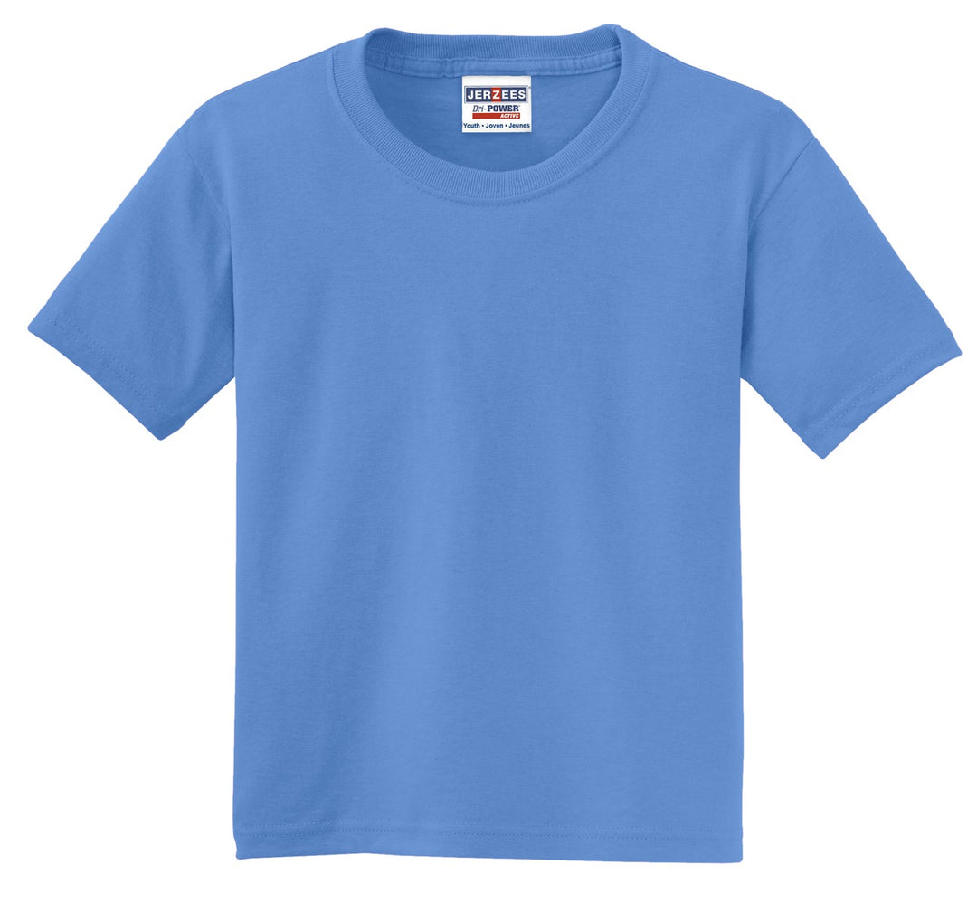 Front View of Columbia Blue Jerzees - Youth Dri-Power 50/50 Cotton/Poly T-Shirt. 29B