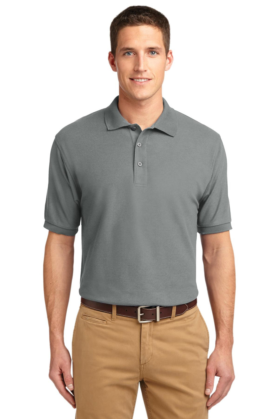 Front View of Cool Grey Port Authority Silk Touch Polo K500