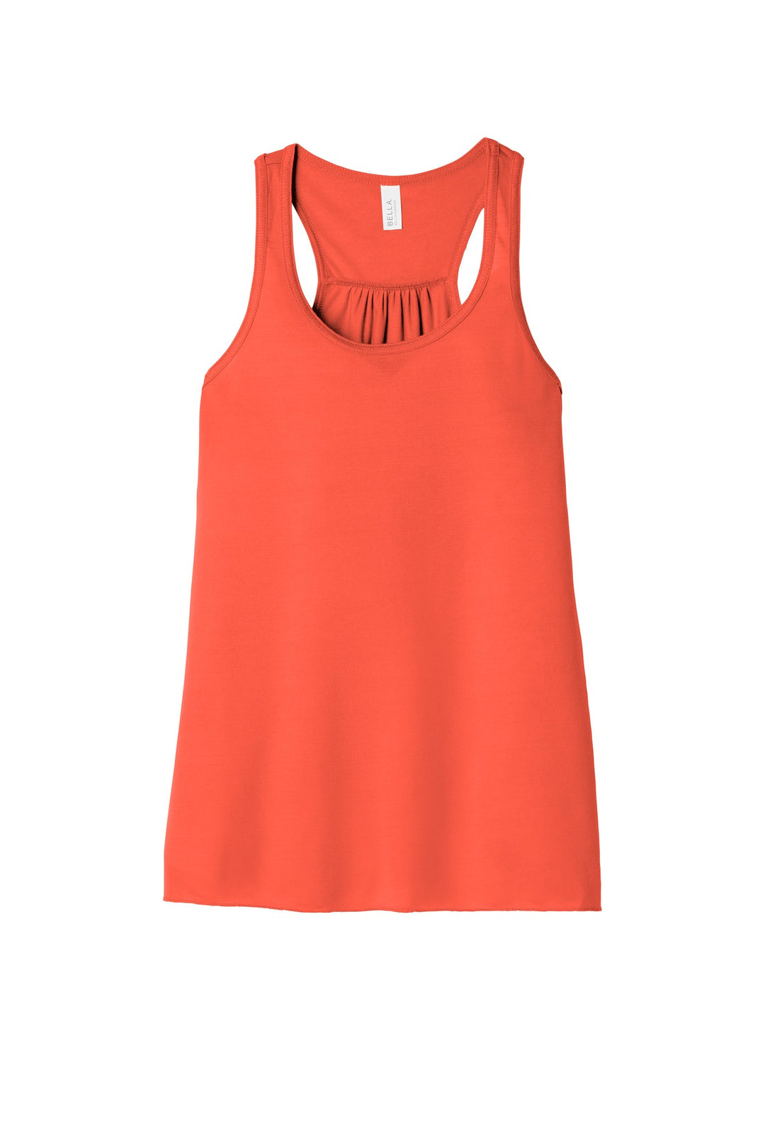 Front View of Coral BELLA+CANVAS Women's Flowy Racerback Tank. BC8800