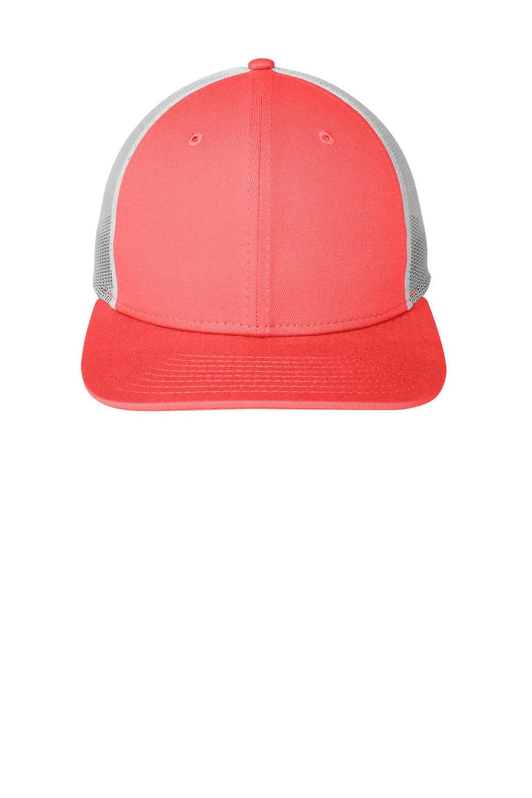 Front View of Coral/White New Era Snapback Low Profile Trucker Cap NE207
